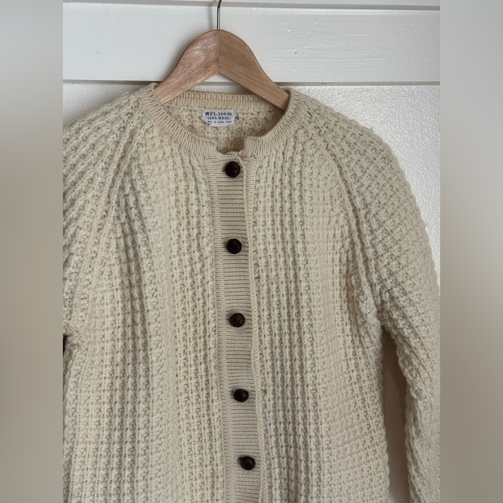 Vintage 100% Wool Chunky Knit Cardigan Cream Fisherman Sweater WPL 13436 Size 40 - Picture 4 of 14
